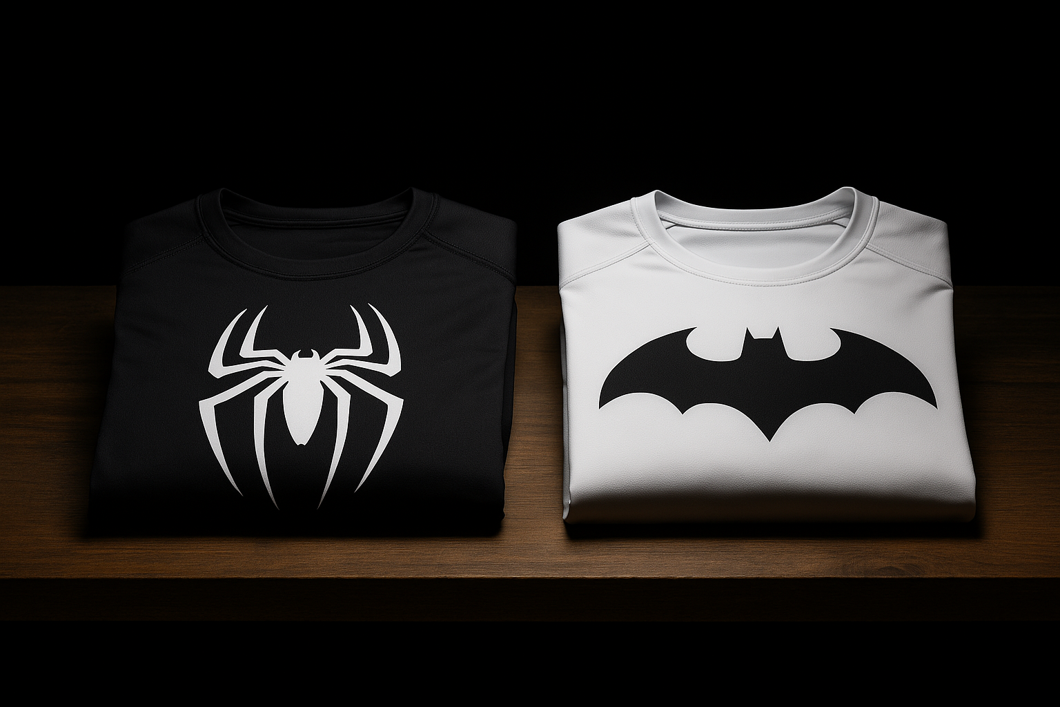 T-shirts de compression Spider-Man et Batman avec fond noir